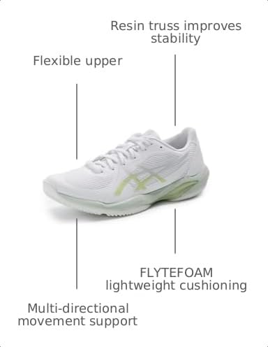 ASICS Women's Solution Swift FlyteFoam 2 Tennis Shoes, 9, White/Lichen Rock