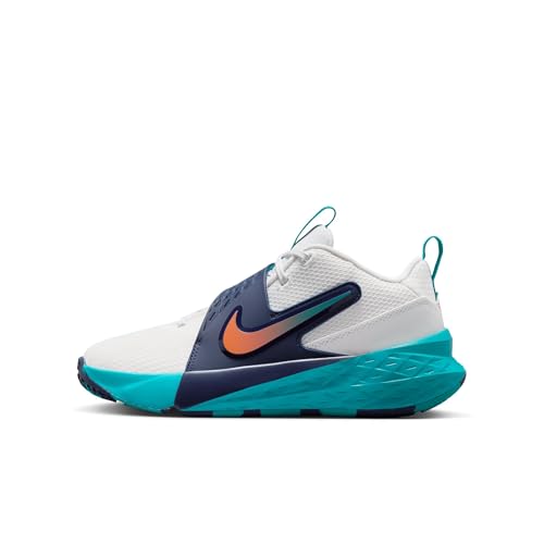 Nike Little Kids' Team Hustle D Basketball Shoes, Summit White/Safety Orange-Energy, 2Y
