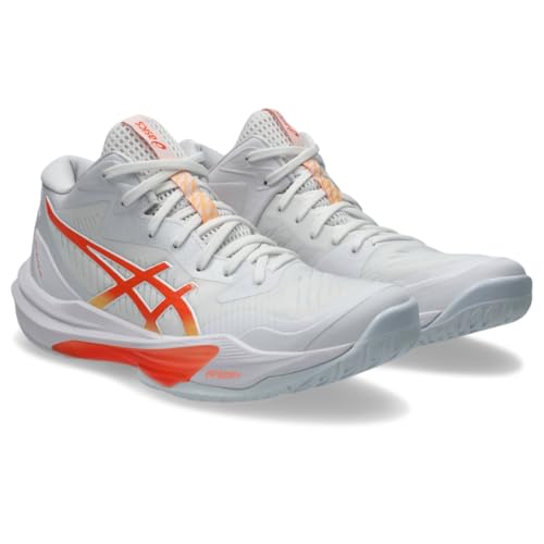 ASICS Women's Sky Elite FlyteFoam Mid Top 3 Volleyball Shoes, 9, White/Vivid Coral