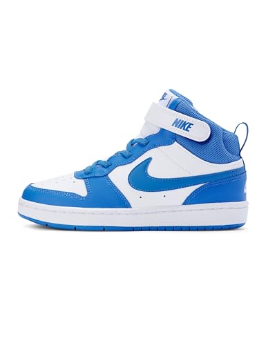 Nike Little Kids' Court Borough Mid 2 Shoes, White/Blue Crystal-Blue Crystal-White, 13C