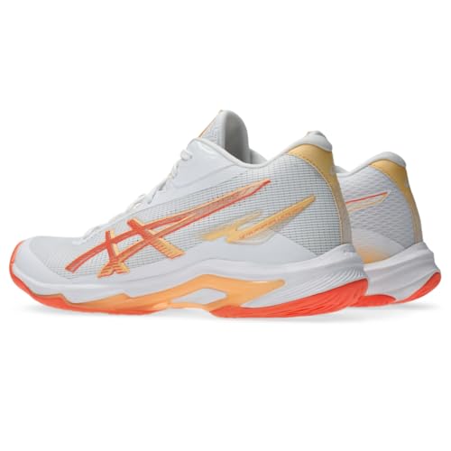 ASICS Women's Netburner Ballistic FlyteFoam Mid Top 4 Volleyball Shoes, 7.5, White/Vivid Coral