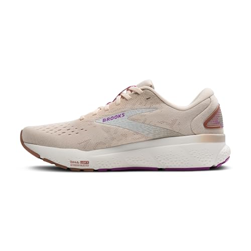 Brooks Women’s Ghost 16 Neutral Running Shoe - Almond Peach/Coconut/Purple - 6.5 Medium