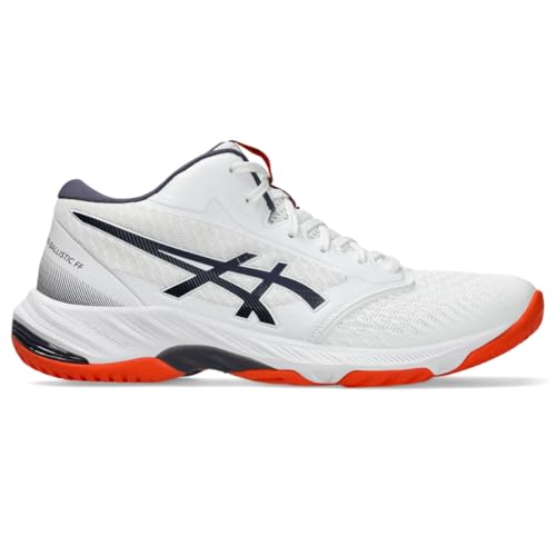 ASICS Men's Netburner Ballistic FlyteFoam Mid Top 3 Volleyball Shoes, 11.5, White/Indigo Fog