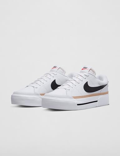 Nike Women's Court Legacy Lift Shoes, White/Black-Hemp-Team Orange, 6