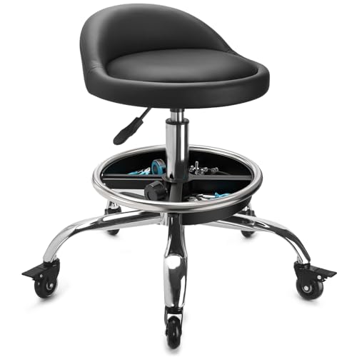 LWADALN Garage Mechanic Stool Chair, Rolling Workshop Stool with Tool Tray Storage, Height Adjustable Heavy Duty Swivel Task Chair, Mechanic Chair for Garage, Shop, Auto Repair (Style 2)