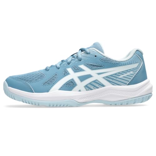 ASICS Kid's Upcourt 6 Grade School Volleyball Shoes, 4, SABA Blue/White