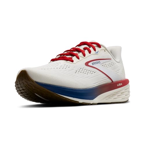 Brooks Men’s Launch 12 Neutral Running Shoe - Coconut/Red/Blue - 13 Medium