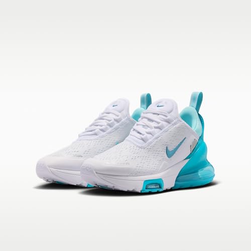 Nike Air Max 270 Premium Big Kids' Shoes (White/Copa/Teal Tint/Chlorine Blue) Size 6.5