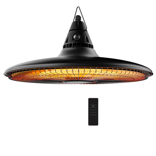 Hanging Heater, 1500W Outdoor Electric Patio Ceiling Heater with Remote Control, Infrared for Courtyard, Garage, Patio, Overheat & Tip-Over Protection, Waterproof, Deep Black