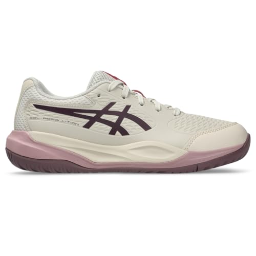 ASICS Kid's Gel-Resolution X GS Tennis Shoes, 6, Soft Oat/Dark Aubergine