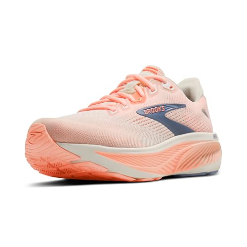 Brooks Women’s Ghost 18 Neutral Running & Walking Shoe - Star White/Cyber Peach/Grey - 8 Medium