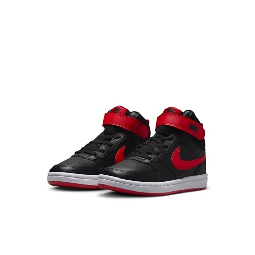 Nike Little Kids' Court Borough Mid 2 Shoes, Black/University Red-White, 13.5C