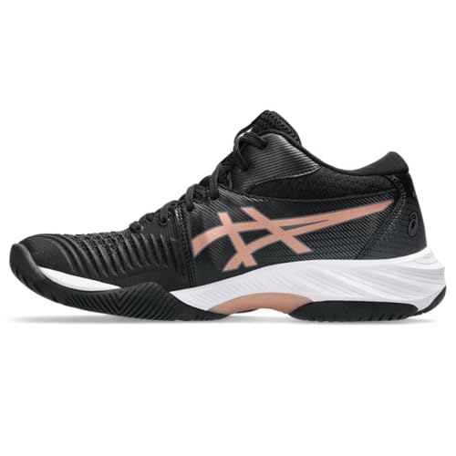 ASICS Women's Netburner Ballistic FlyteFoam Mid Top 3 Volleyball Shoes, 10.5, Black/Rose Gold