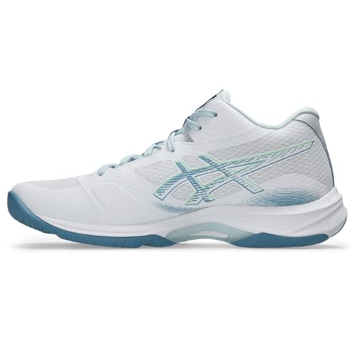 ASICS Men's Netburner Ballistic FlyteFoam Mid Top 4 Volleyball Shoes, 10, White/SABA Blue