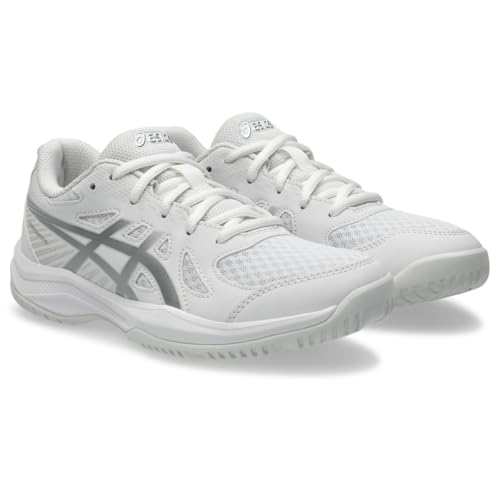 ASICS Kid's Upcourt 6 GS Volleyball Shoes, 4, White/Pure Silver