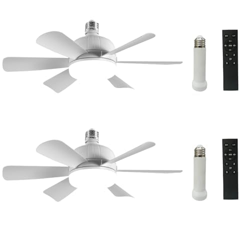 2Pack Socket Fan Light, LED Socket Ceiling Fans with Lights and Remote, 18 Inch Low Profile Screw in Ceiling Fan Light, Dimmable 3000-6500K Fan Light Bulb for Bedroom, Kitchen, Laundry Room, Garage