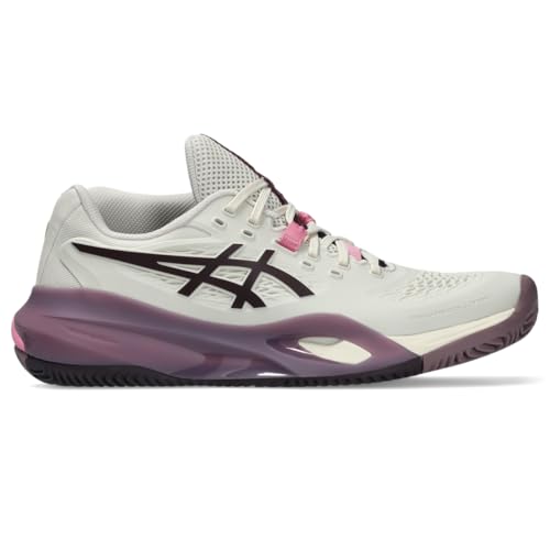 ASICS Women's Gel-Resolution X Clay Tennis Shoes, 9, Soft Oat/Dark Aubergine