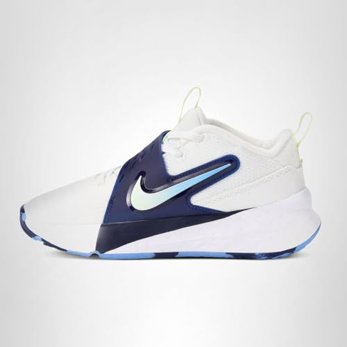 Nike Big Kid's Team Hustle D Basketball Shoes, Summit White/Volt Tint-Midnight Navy, 3.5Y
