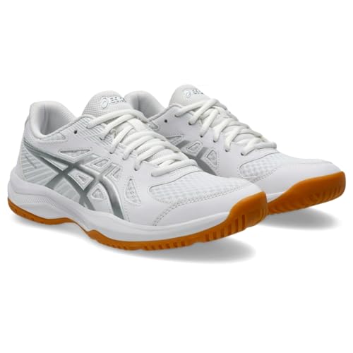 ASICS Women's Upcourt 6 Volleyball Shoes, 8, White/Pure Silver