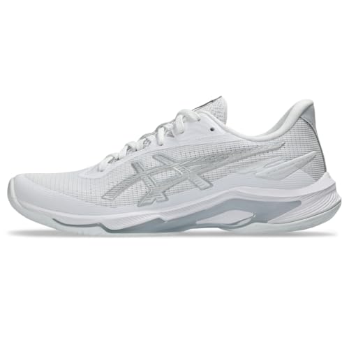 ASICS Women's Netburner Ballistic FlyteFoam 4 Volleyball Shoes, 11.5, White/Pure Silver