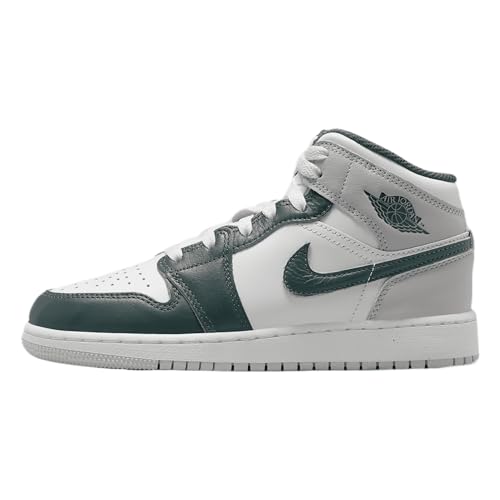 Air Jordan 1 Mid SE Big Kids' Shoes (FQ8088-103, White/Sail/Neutral Grey/Oxidized Green) Size 6