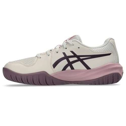ASICS Kid's Gel-Resolution X GS Tennis Shoes, 6, Soft Oat/Dark Aubergine