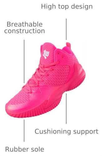 PEAK High Top Mens Basketball Shoes Streetball Master Breathable Non Slip Outdoor Sneakers Cushioning Workout Shoes for Fitness Pink US Size 8