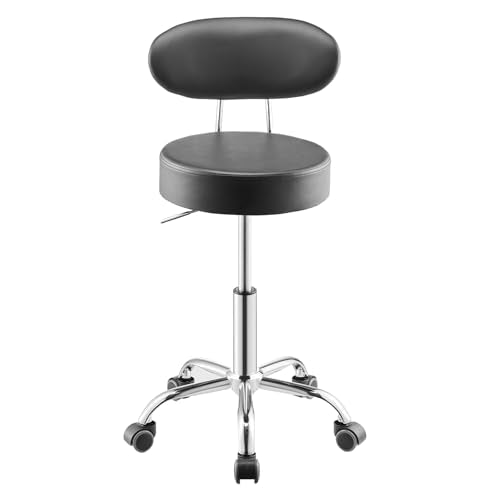 VEVOR Shop Stool with Backrest, Pneumatic Height Adjustable Garage Seat, 300 lbs Load, Roller Creeper Seat, 360 Swivel Padded Workshop Stool, Black