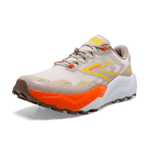 Brooks Men’s Caldera 7 Trail Running Shoe - White Sand/Chateau Gray/Yellow - 10.5 Medium