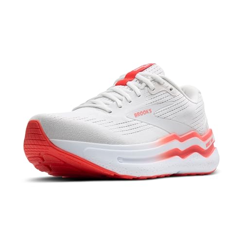 Brooks Women’s Ghost Max 2 Neutral Running & Walking Shoe - White/Hot Coral - 7.5 Medium