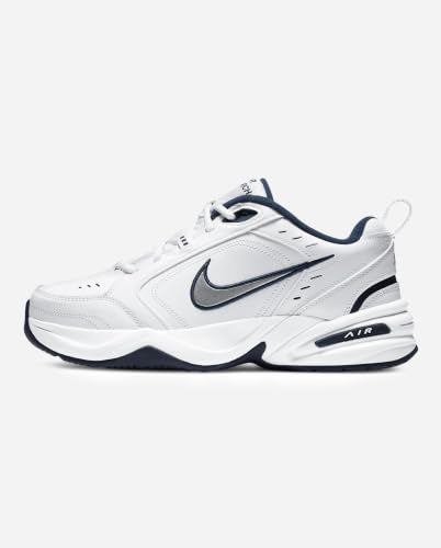 Nike Men's Air Monarch IV Training/Workout Shoes, White/Metallic Silver-Midnight Navy, 7 Extra Wide