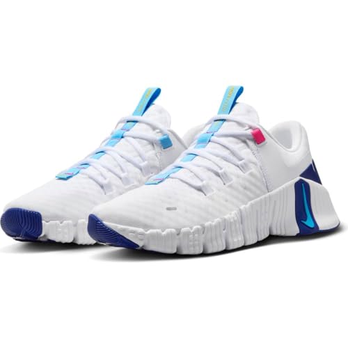 Nike Free Metcon 5 Women's Workout Shoes (DV3950-103, White/Fierce Pink/DEEP Royal Blue/Aquarius Blue) Size 8