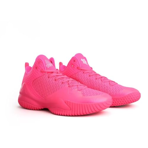 PEAK High Top Mens Basketball Shoes Streetball Master Breathable Non Slip Outdoor Sneakers Cushioning Workout Shoes for Fitness Pink US Size 8