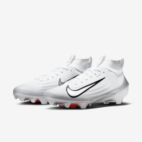Nike Vapor Pro 1 Football Cleats (FB3298-100, White/Black/Summit White/Metallic Silver) Size 9