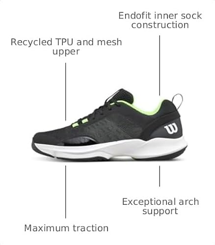 WILSON Hurakn Pro V2 Men's Padel Shoe - Black/White/Green Gecko, Size 10.5 US