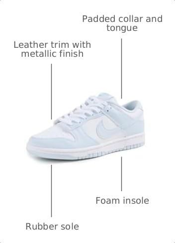 Nike Women's Dunk Low Leather Sneakers, White/Blue Tint, 9 Medium US