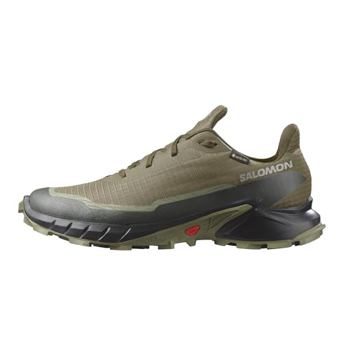 Salomon Men’s Alphacross 5 Gore-Tex, Waterproof Trail Running Shoes - Olive Night/Black/Deep Lichen Green - 8.5 Medium