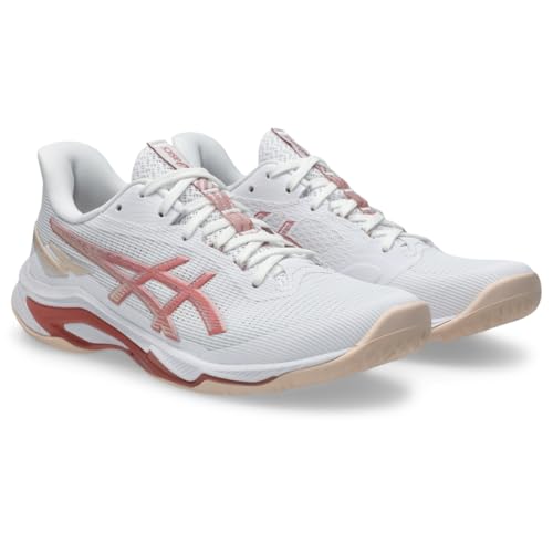 ASICS Women's Netburner Ballistic FlyteFoam 4 Volleyball Shoes, 7, White/Rose Rouge