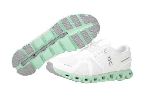 On Mens Cloud 5 Running Shoes, Undyed-White/Creek, 8.5 US