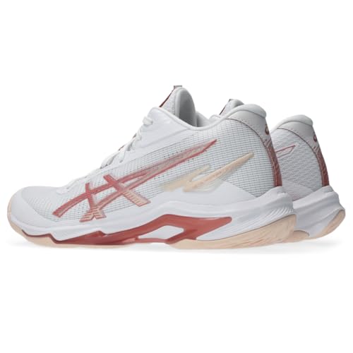 ASICS Women's Netburner Ballistic FlyteFoam Mid Top 4 Volleyball Shoes, 8.5, White/Rose Rouge