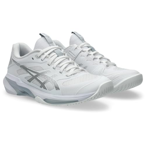 ASICS Women's Solution Speed FlyteFoam 4 Clay Tennis Shoes, 7.5, White/Pure Silver