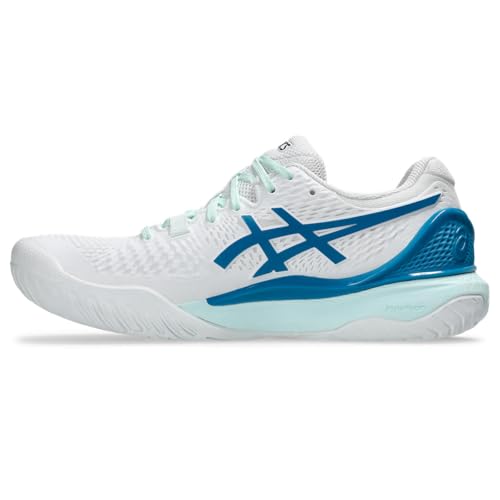 ASICS Women's Gel-Resolution 9 Trainers, White Teal Blue, 5