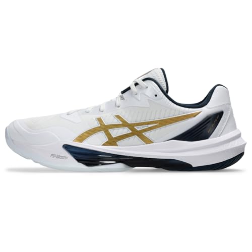 ASICS Men's Sky Elite FlyteFoam 3 Volleyball Shoes, 6.5, White/Pure Gold