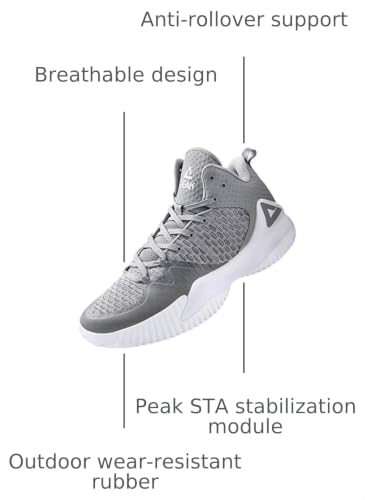 PEAK High Top Mens Basketball Shoes Streetball Master Breathable Non Slip Outdoor Sneakers Cushioning Workout Shoes for Fitness