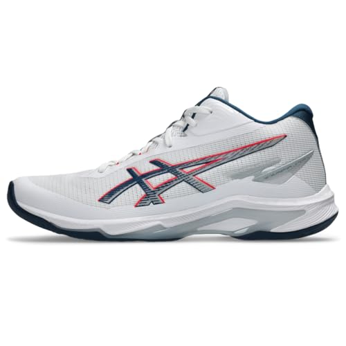 ASICS Men's Netburner Ballistic FlyteFoam 4 Mid Top Volleyball Shoes, 14, White/MAKO Blue