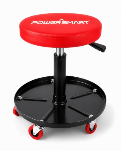 PowerSmart 330 LBS Capacity Roller Seat with Wheels, Pneumatic Rolling Mechanic Stool, 18"-23" Adjustable Height, with Tool Tray, Swivel Creeper Seat for Automotive Repair, Car Detailing & Workshop