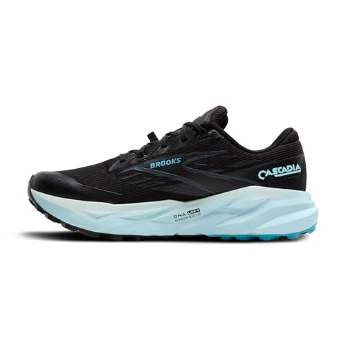 Brooks Women’s Cascadia 19 GTX Waterproof Mountain Trail Running Shoe - Black/Ebony/Blue Flower - 7.5 Medium