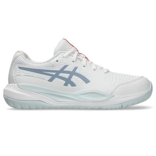 ASICS Kid's Gel-Resolution X Grade School Tennis Shoes, 5, White/Grey Blue