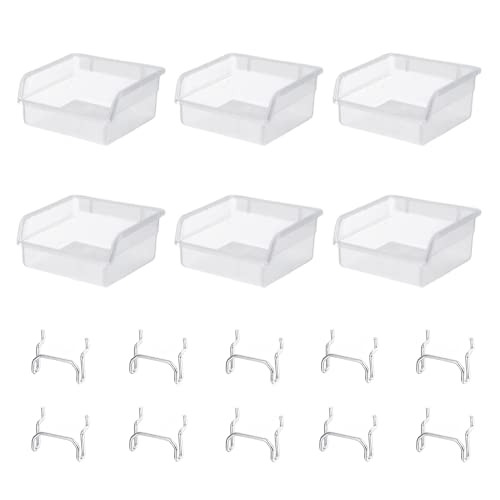 16pcs Pegboard Cups Peg Board Storage Bin and Peg Hooks, Clean Square Box Shape 1/4" 1/8" Pegboard Cup Holder Accessories for Garage Storage Craft Workshop Workbench Kitchen Organization (4x4")
