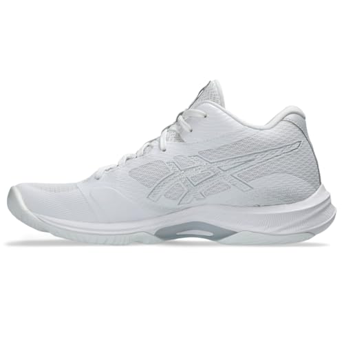 ASICS Women's Netburner Ballistic FlyteFoam Mid Top 4 Volleyball Shoes, 8, White/Pure Silver